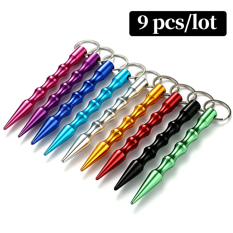 

9 pcs/lot Anti-Wolf Stick Keychains Women Cars Keychains Safety Keychain Charm Keyring Window Breaker Cool Stick Safety Defense