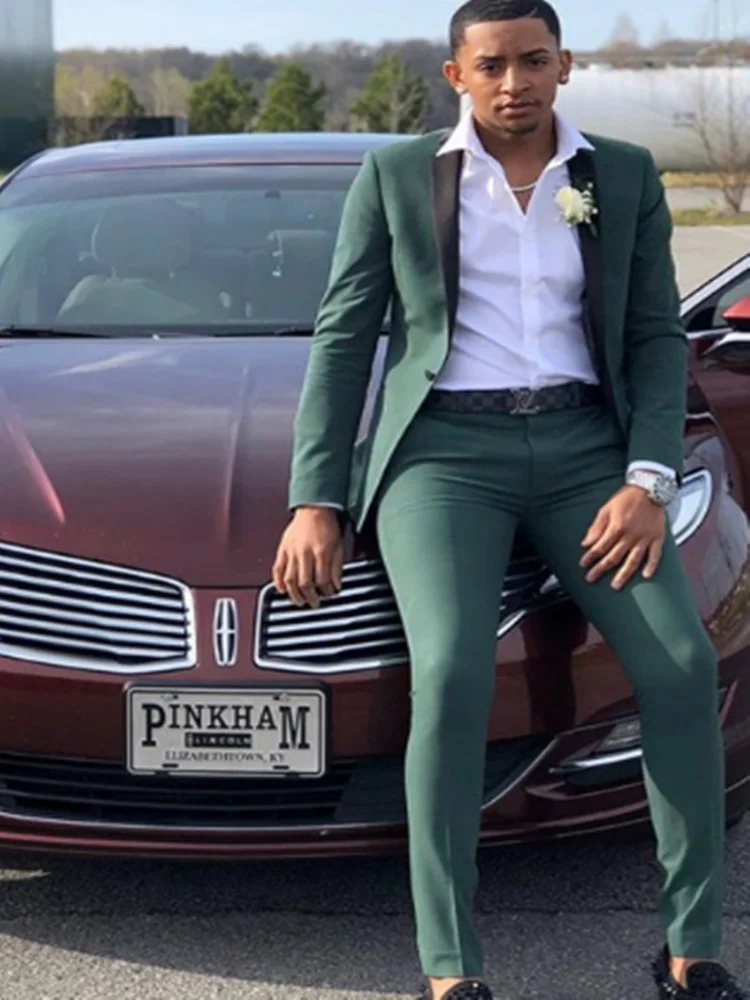 Охотник зеленый мужской костюм Slim Fit из двух частей мужские свадебные костюмы с