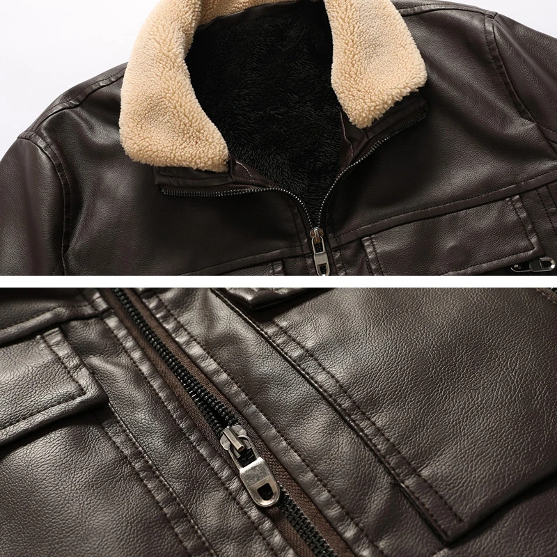 

Hiking Mens Leather Jacket Winter Men Thick Motorcycle PU Jacket Casual Turndown Collar Coat Male Warm bomber Leather Jackets