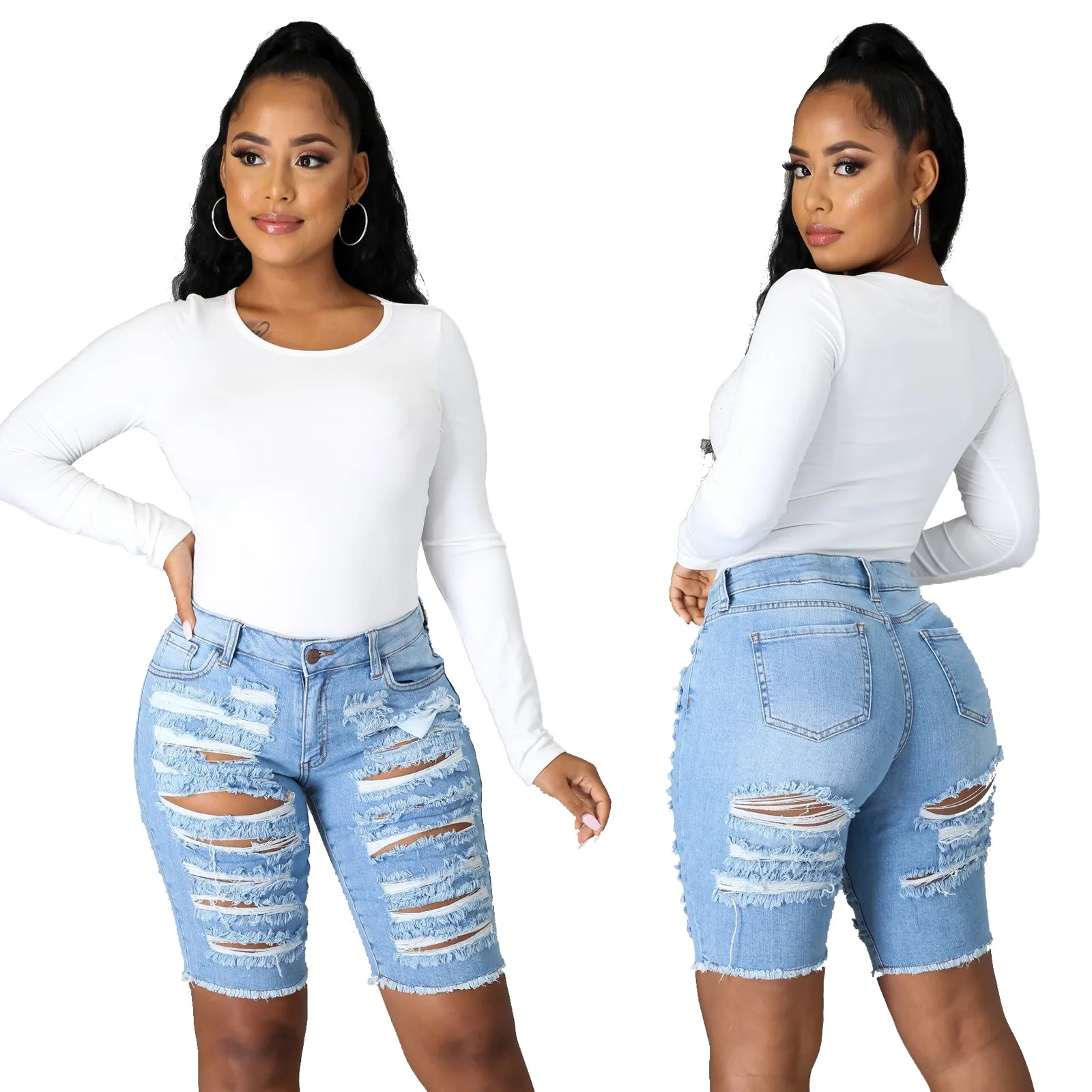 

Hand-Worn High-Waist Washed Stretch Women's Jeans