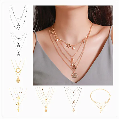 New Gold Color Pendant Necklaces for Women Long Moon Pendant Necklaces Laces Velvet Chokers Fashion Jewelry Gift