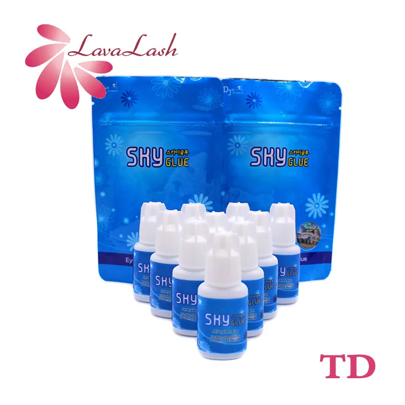 10 Bottles Sky Glue TD Type White Cap Korea Eyelash Extensions 5ml Beauty Shop Lasting Low Stimulation Sealed Bags Transparent
