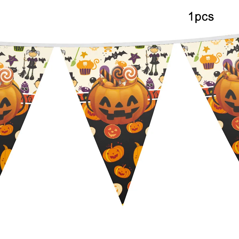 Pennant-1lot Halloween Candy Pumpkin Head Theme Creative Party Package Decoration Party Supplies Party Disposable Tableware Cup Plate - Цвет: Pennant-1lot