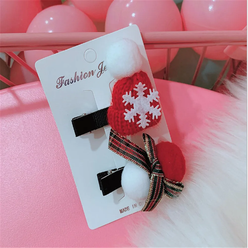 2/4PCS/ Christmas Hair Clip Cute Hair Clip Set Xmas Tree Hat Candy Santa Claus Headwear Hair Accessory Butterfly Hair Clip - Цвет: FJ151-02