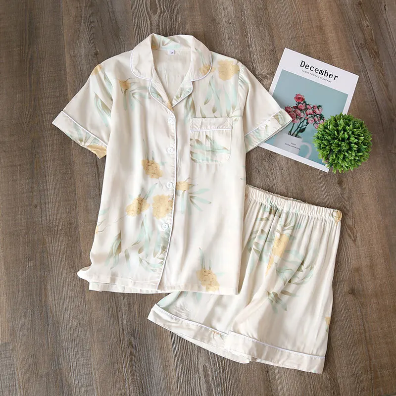 Пижама с цветочным принтом домашний костюм для женщин весна осень шорты коротким