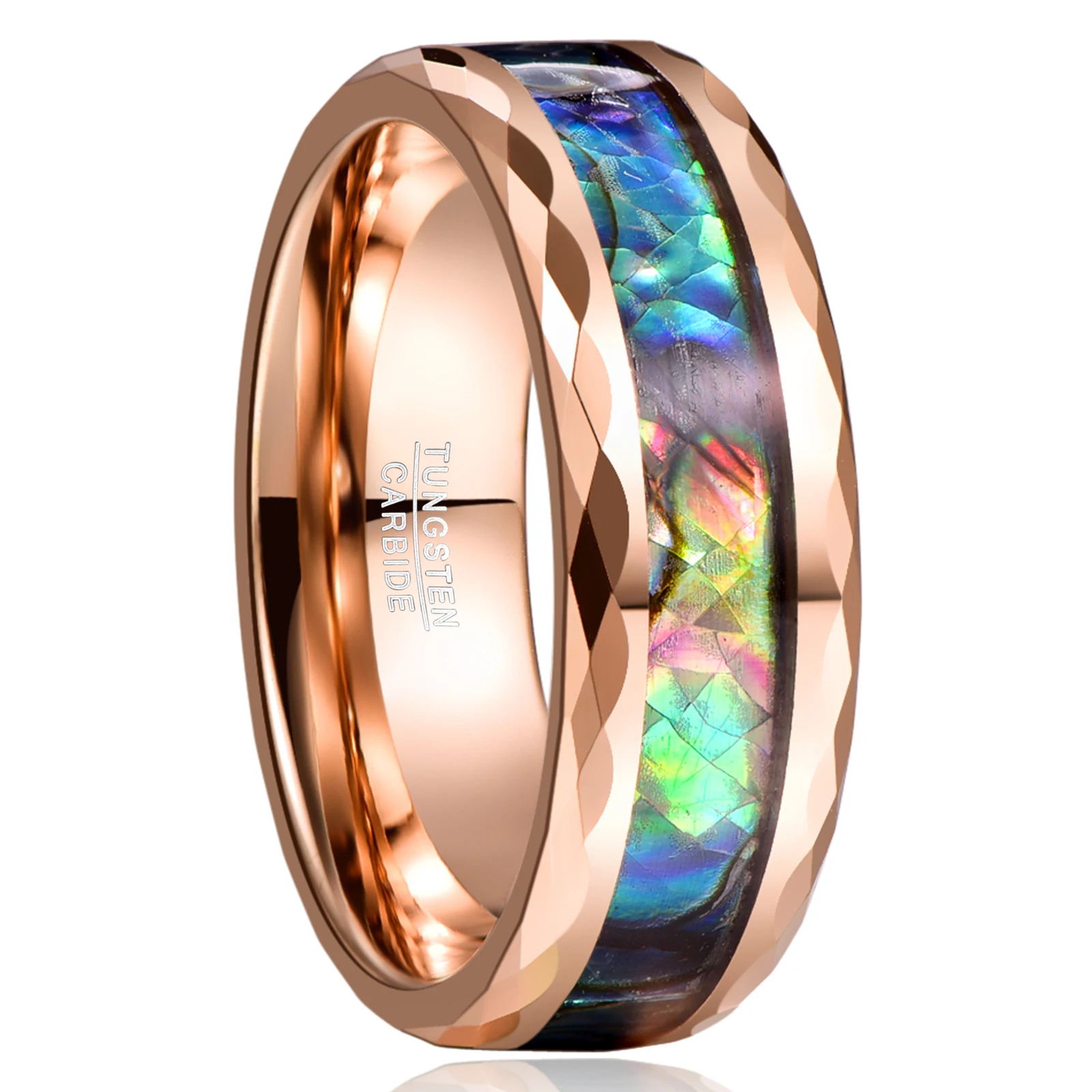 NUNCAD Tungsten Carbide Ring 8MM Width 2.3MM Thick Plating Rose Gold Batch Flower Inlaid Abalone Shell Tungsten Steel Ring