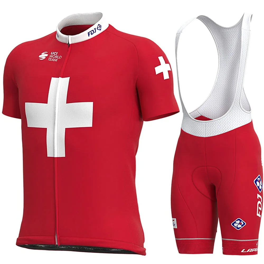Набор швейцарских велосипедных Джерси FDJ чемпиона 2020 швейцарская одежда для