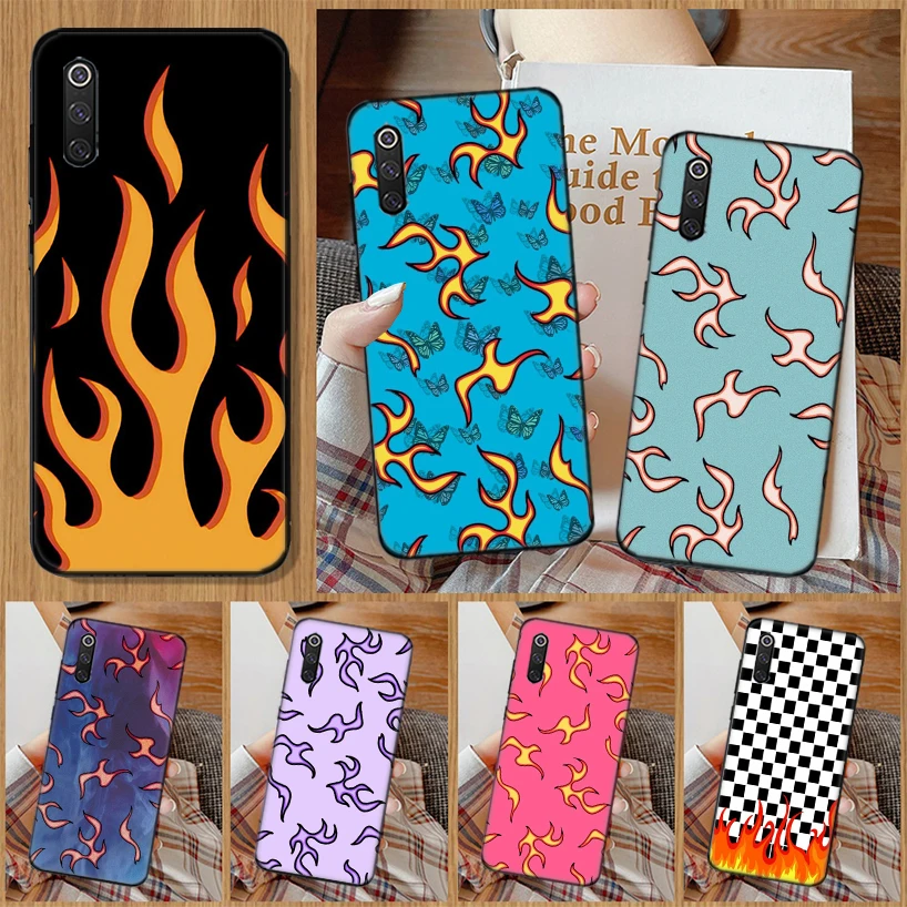 

Blue Red Flame Fire Phone Case For Xiaomi Redmi Note 10 Pro 10S 9S 8T 7 8 9 9A 9C 8A 7A 6A 5 6 S2 K20 Black Print Cover Coque