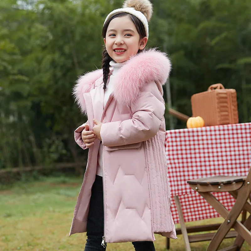 Детский пуховик плотное теплое пальто для девочек цвет белый розовый бежевый