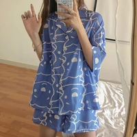 bear print short sleeved pajamas womens suit western style student cute outer wear two piece home service suit