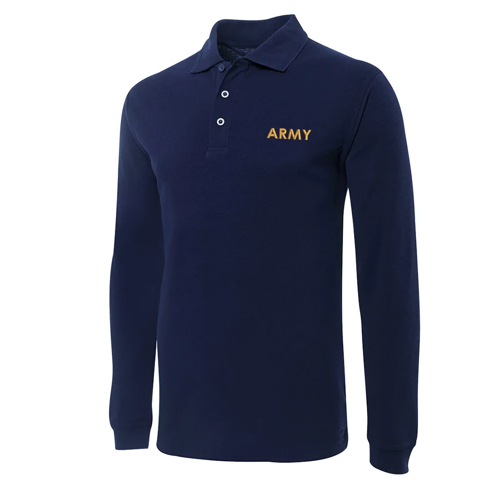 

Mens Amry Embroidery Long Sleeve Polo Shirts Embroidered Shirts