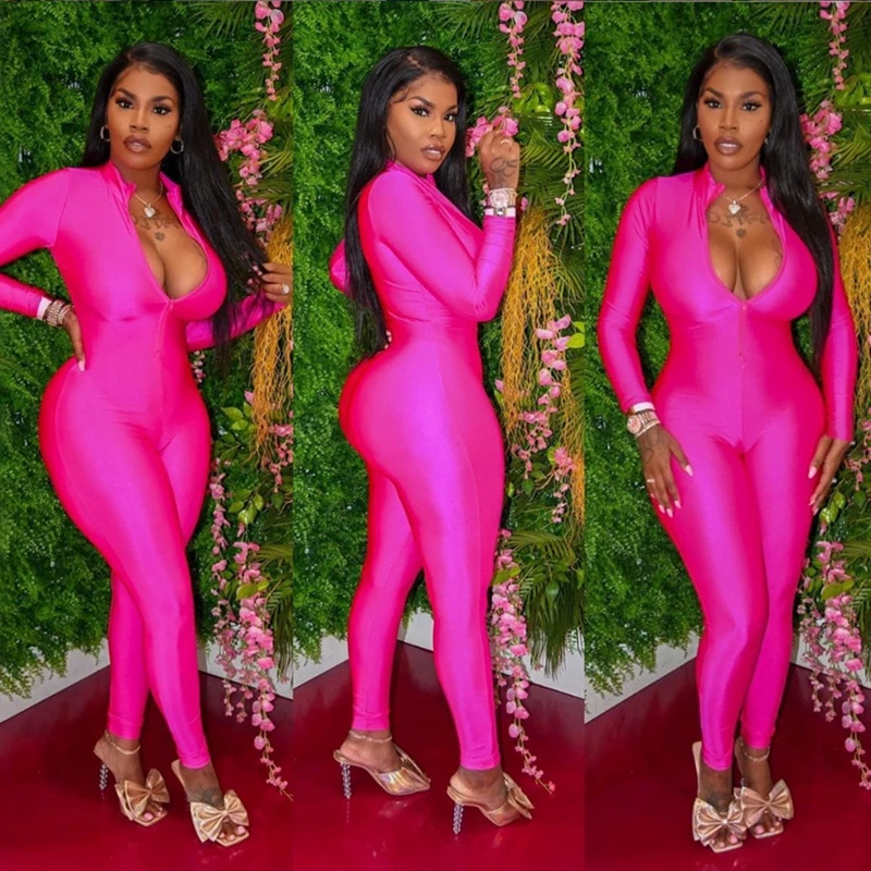 

Womens Jumpsuit 2020 Autumn New Fashion Streetwear Skinny Long Sleeve Zipper Fitness Sportwear Sexy Club Outfits for Women