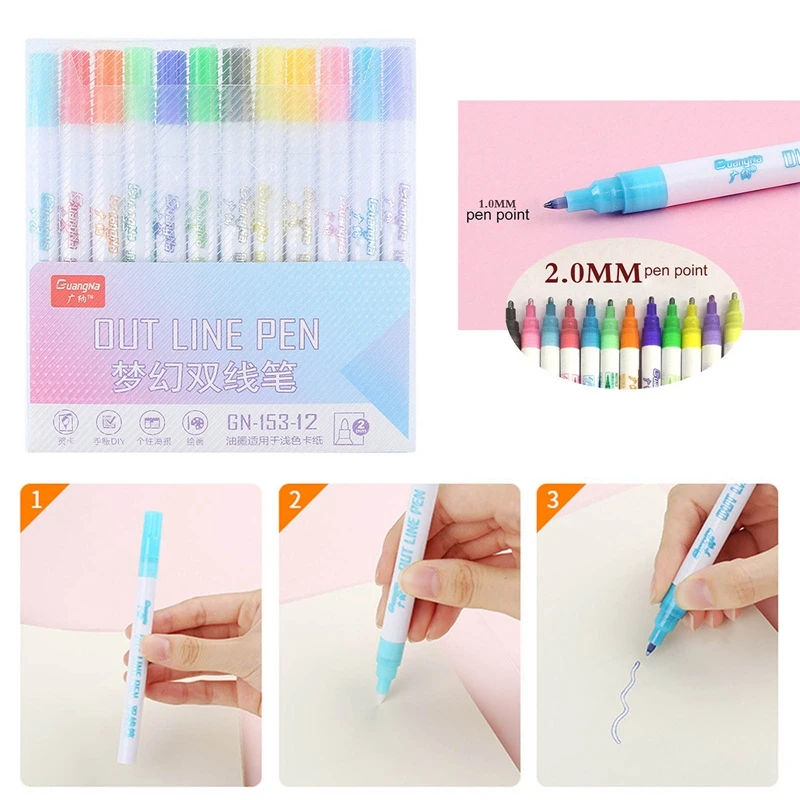 

Drawing Double Line Outline Pen Highlighter Marker 8/12 Colors Art Pen For DIY Art Crafts Coloring Painting Sketching