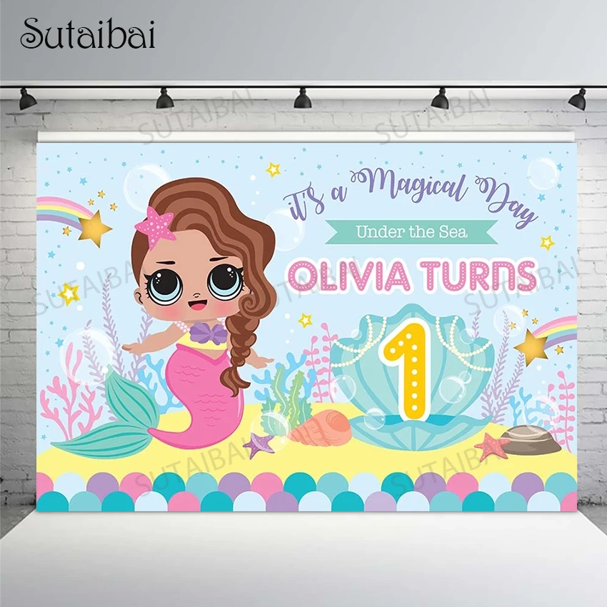 Our Little Mermaid Baby Shower Party Backdrop Decoration Under The Sea Corals Rainbow child 1st Birthday Custom Photo Background