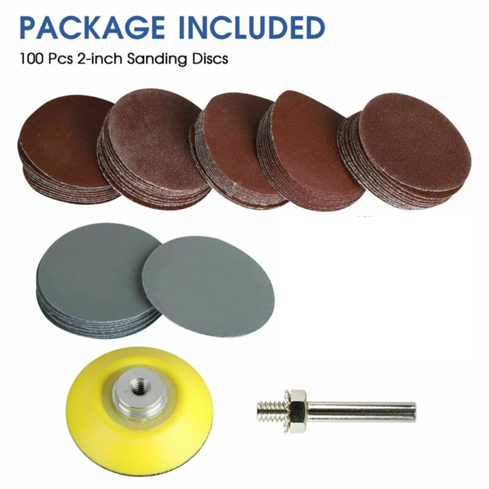 

100Pcs 2Inch 80-3000# Grit Mixed Sander Sanding Discs Pads Hook & Loop Sandpaper Abrasive Tools