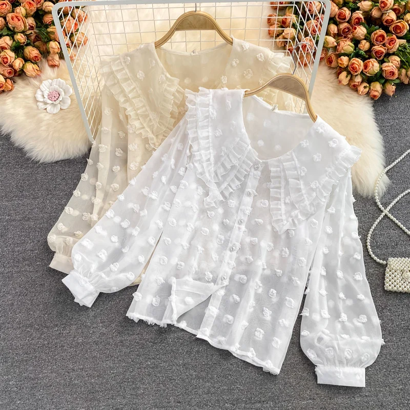 

Autumn new super fairy foreign style Ruffle chiffon shirt women's design feeling thin ins temperament versatile blouse women