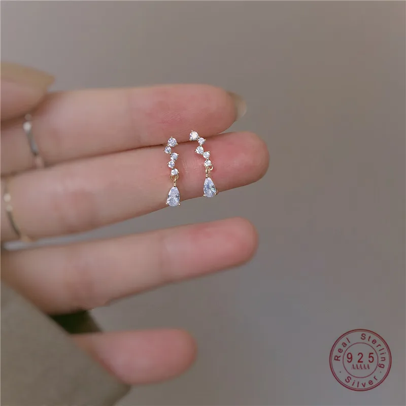 

925 Sterling Silver Japanese Exquisite Crystal Tassel Plating 14k Gold Stud Earrings Women Temperament All-Match Party Jewelry