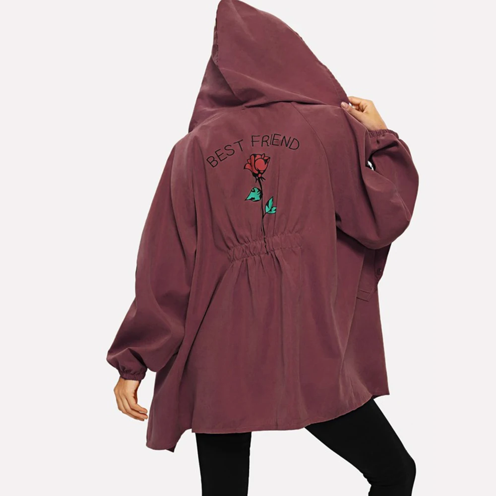

Women Jackets Hooded Coats Windbreaker Vintage Female Spring Autumn Outwears Plus Size Fashion Sportwears Casual Long Jacket