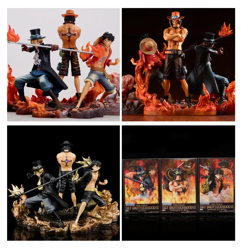 

Bandai ONE PIECE Anime Luffy Ace Sabo Figure Ornaments Animation Derivatives Peripheral Products Christmas Present Model Toys