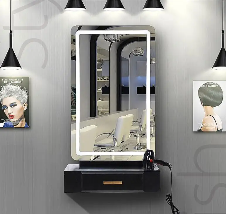 

Trendy Beauty Salon Mirror Table LED Illuminated Net Red Mirror Hair Salon Dedicated Wall Mounted Wall Single Side