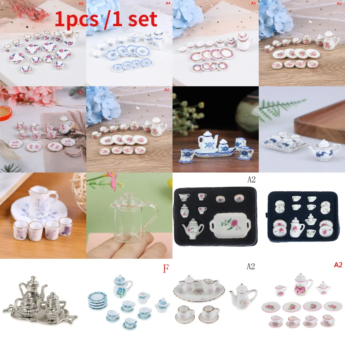 

1 Pcs/ 1 Set 1:12 Dolls House Miniature Tea Coffee Cups Pot Set Direction Furniture Toys Coffee Tea Cups Dollhouse Accessory