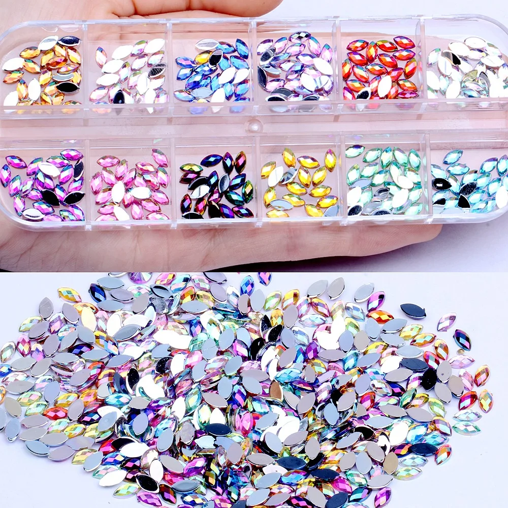 12 разноцветных лошадиный глаз набор сверл плоская задняя часть AB Стразы отделкой