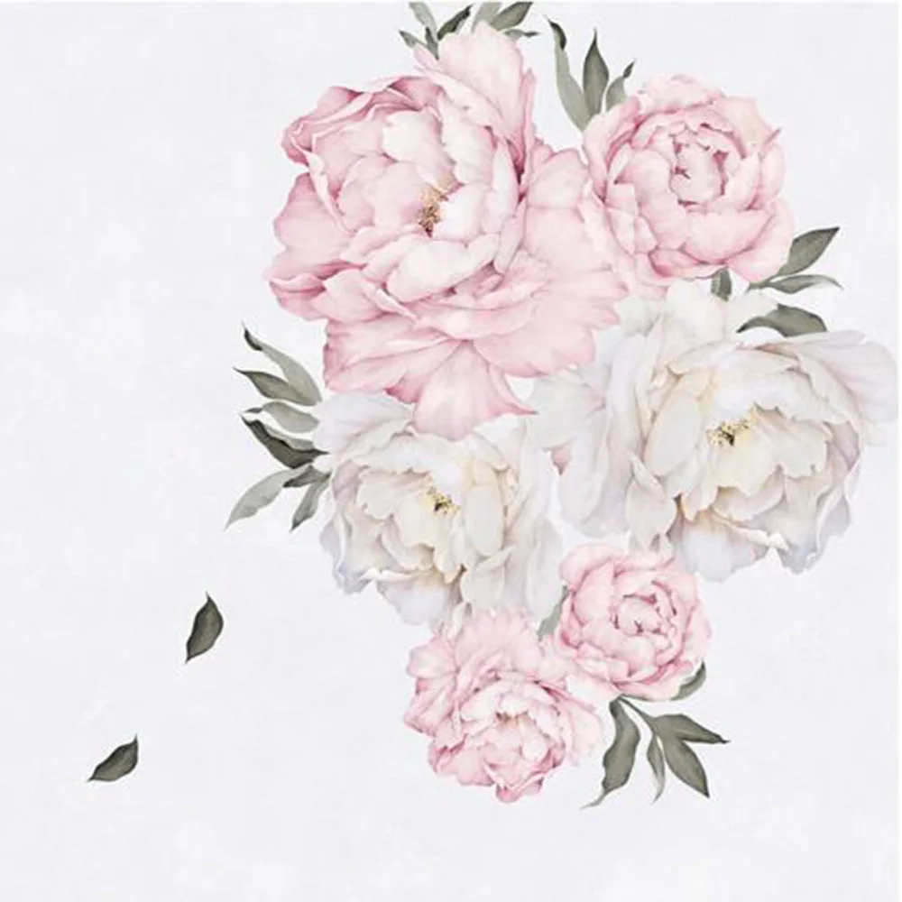 Стикер на стену цветы пиона наклейки для домашнего декора акварельный Декор