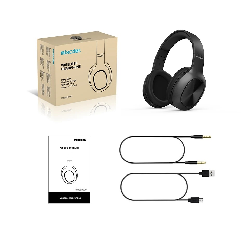 Mixcder HD901, беспроводные Bluetooth наушники, Накладные наушники, проводная гарнитура с картой памяти, микрофон, складные, регулируемые, для игр, ТВ