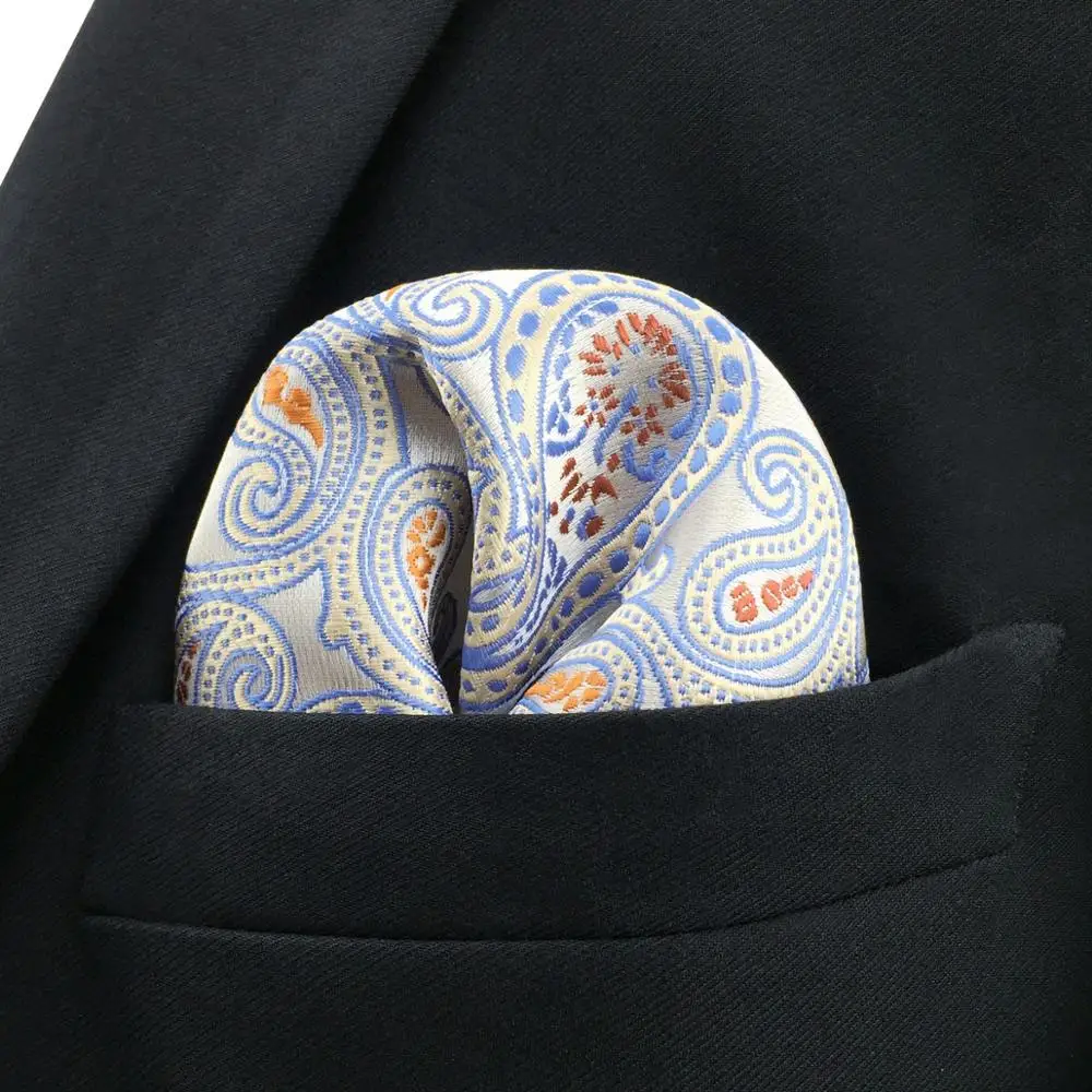 EH4 Серебряный серый Пейсли Шелковый мужской карманный квадратный классический