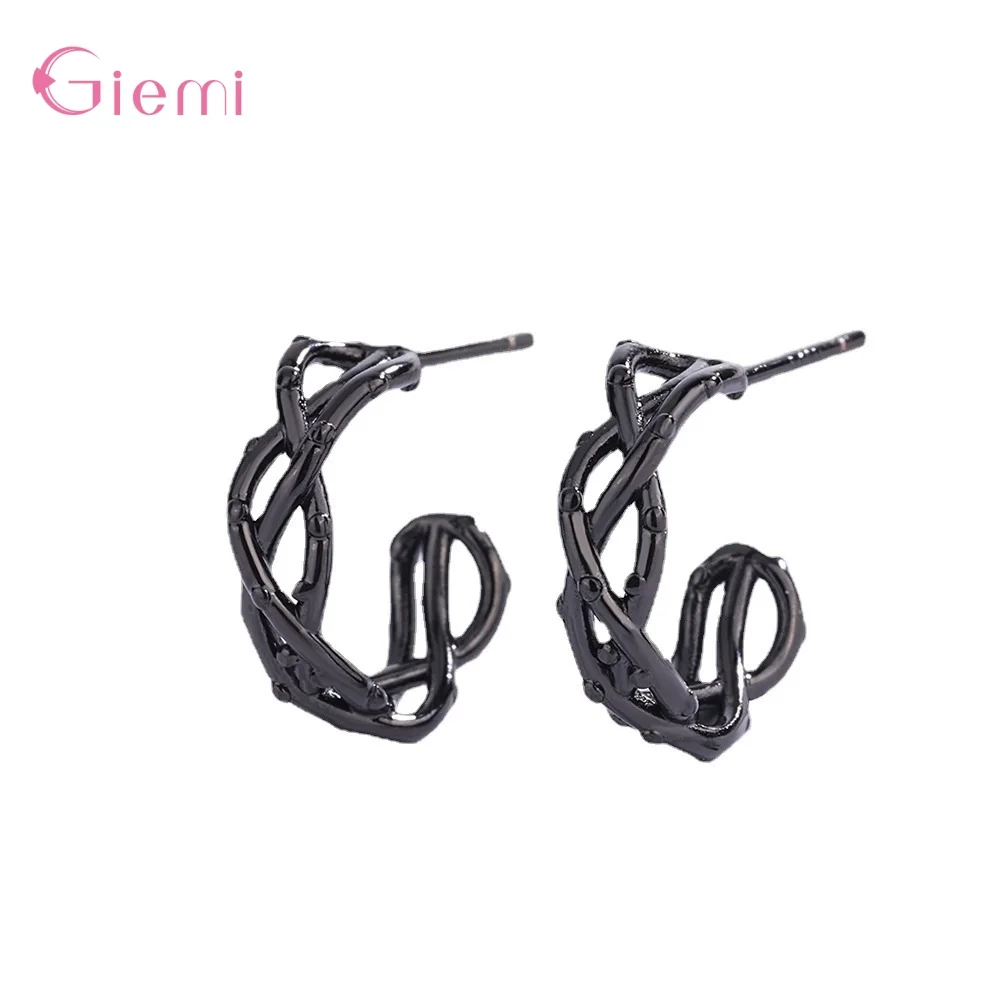 Женские серьги-гвоздики из серебра 925 пробы с ротанговым дизайном