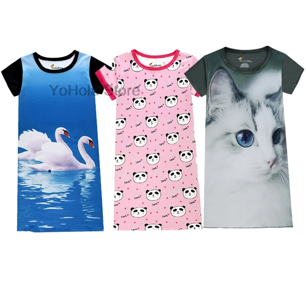3D пижамы с кошками хлопковая ночная рубашка для девочек повседневные пижамные
