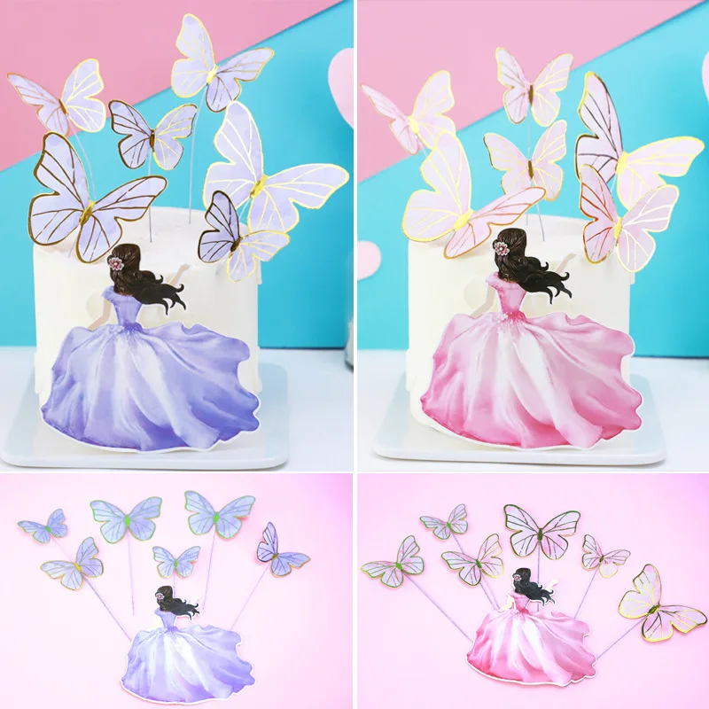 

Ins Butterfly Happy Birthday Cake Topper Pink Gradient Wedding Cake Topper For Girls Birthday Wedding Party Cake Decorations