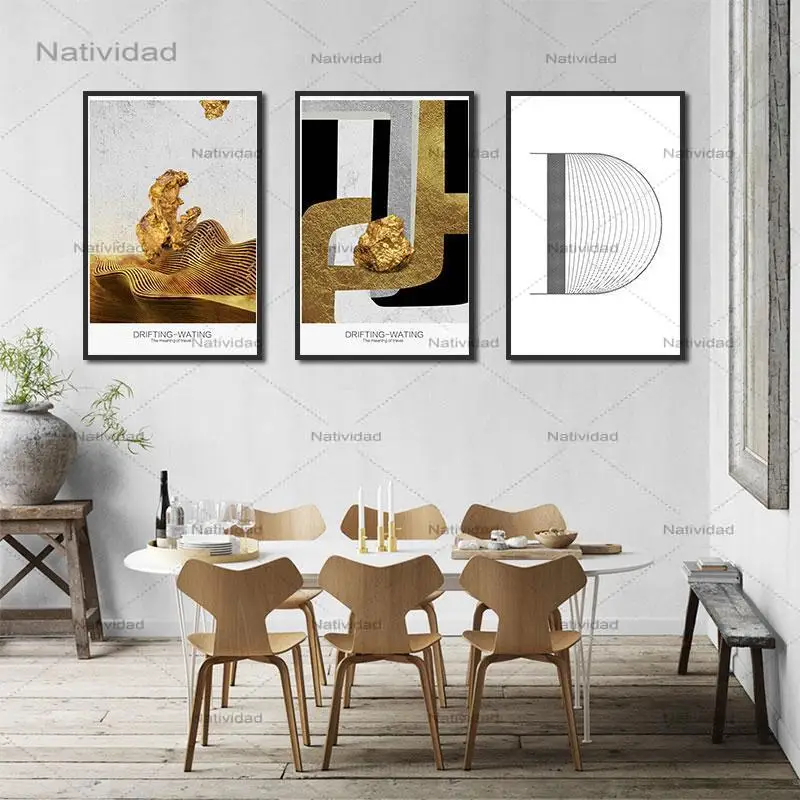 Плакат и печать золотой Дрифтинг Настенная картина абстрактные буквы Картина на