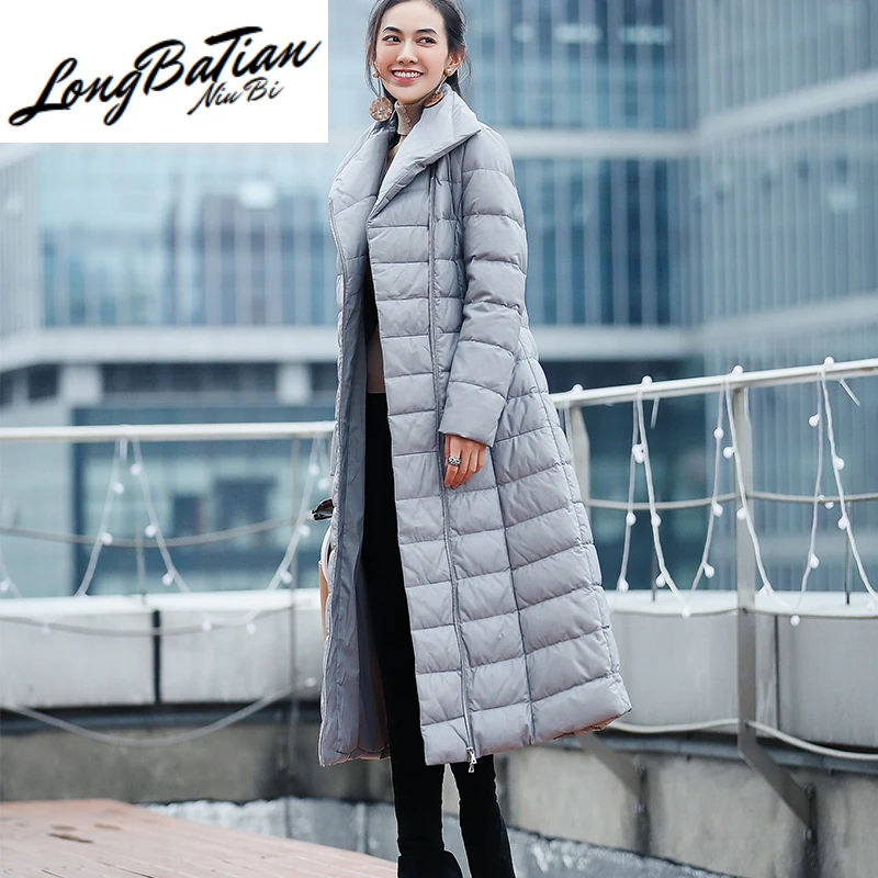 Женский длинный пуховик из натуральной кожи 100% пальто овечьей женские зимние