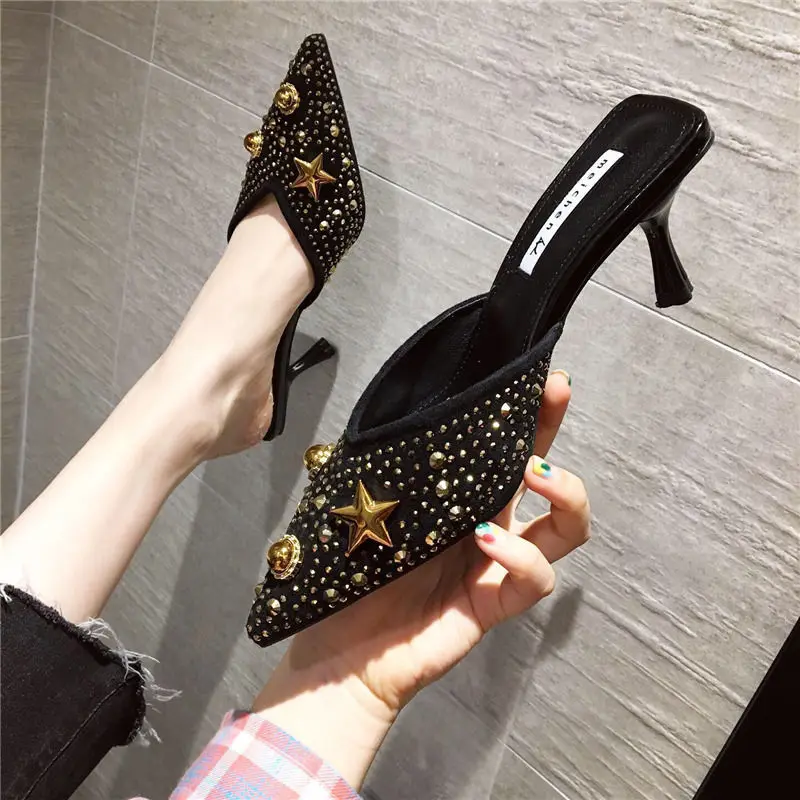 

Pointed sandals for women's wear 2020 new summer thin heel net red fashion versatile half drag high heel single shoes