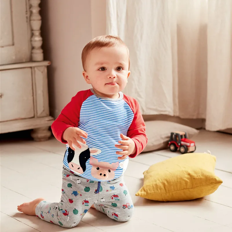 Комплекты одежды с аппликацией для прыжков Осенние костюмы маленьких мальчиков