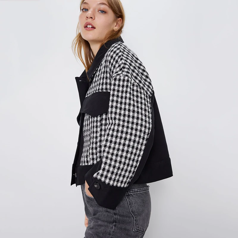 Осенняя клетчатая куртка ZA 2019 модная женская новая модель свободная