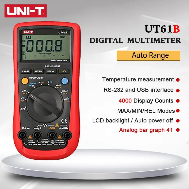 UNI-T UT61B Digital Multimeter True RMS Auto Range AC DC Meter Data Hold Multimeter Ohmmeter Ammeter Meter