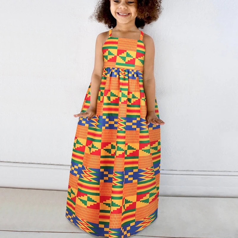 

Girls African Clothes Children Bazin Riche Maxi Dress Dashiki Print African Dresses for Women Ankara Kids Dress Adjustable