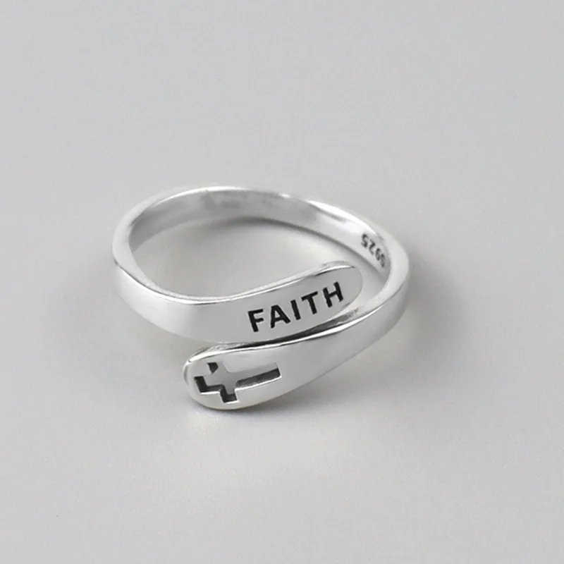 

Hot Europe & American Creative Cross Ring 925 Silver Faith Open Ring 2020 Fashion DIY Jewelry Valentine's Day Gift Free Shipping