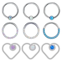 zs 16g opal stone nose ring women stainless steel septum ring blue white opal hoop nose ring helix earring piercing body jewelry