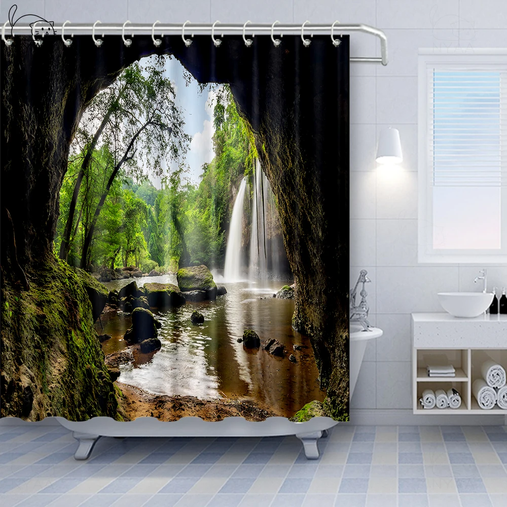 Занавеска для душа водонепроницаемая тканевая занавеска ванной комнаты с 3D