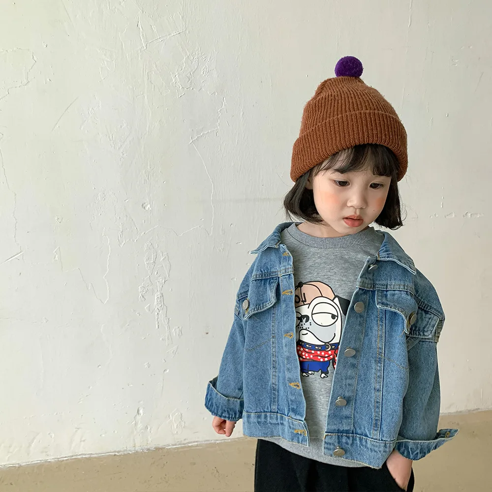 

Baby Coat 2021 Autumn New Children's Clothing Boys and Girls Baby Short Denim Jacket Denim Metal Buttons Tops