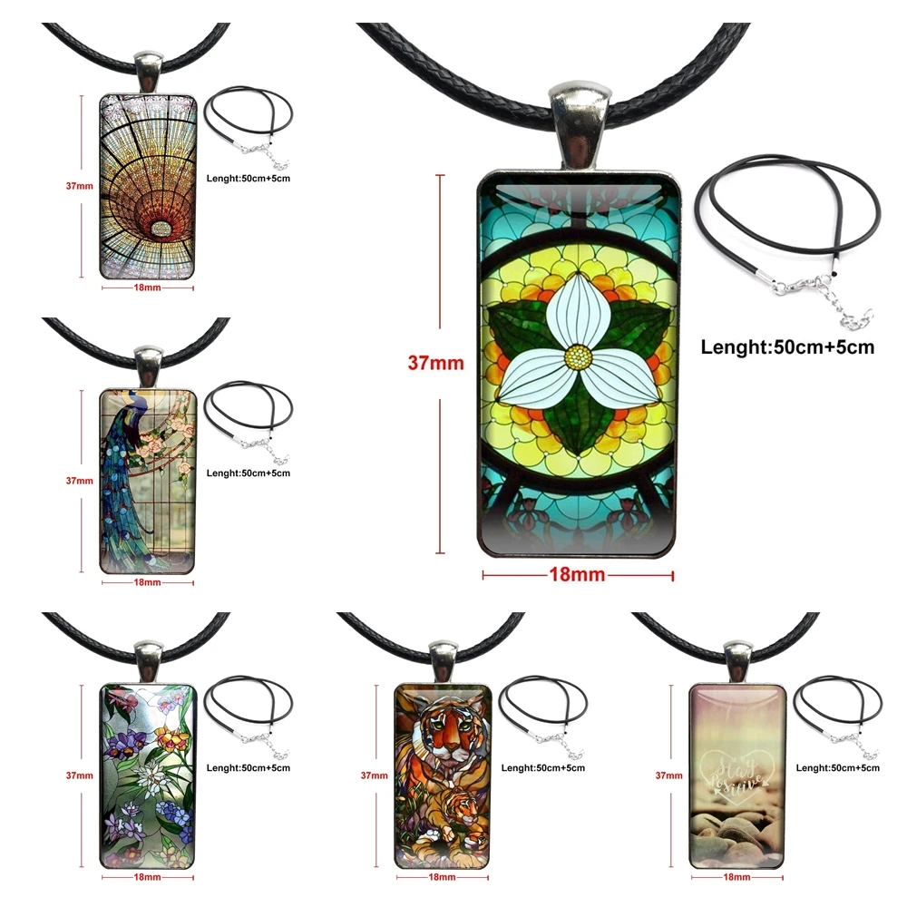 Stained Glass Best Quality Steel Color Glass Cabochon With Rectangle Shaped Pendant Choker Necklace For Women Christmas Gift