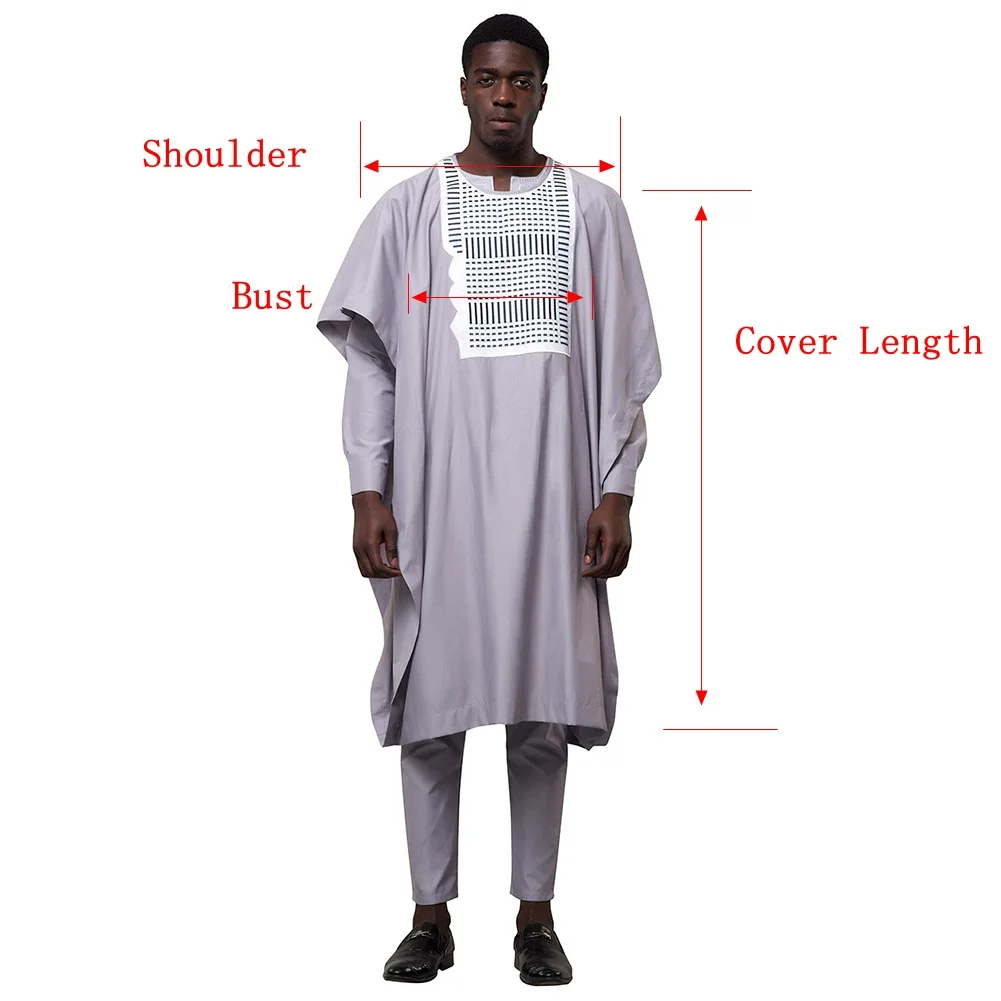 Fadzeco Agbada Мужская африканская 3 шт размера плюс Дашики белая вышивка Приталенный топ рубашка и брюки традиционная африканская одежда