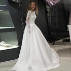 Великолепное Тюлевое ТРАПЕЦИЕВИДНОЕ свадебное платье с высоким вырезом, свадебное платье с длинным рукавом и кристаллами, свадебные платья на пуговицах