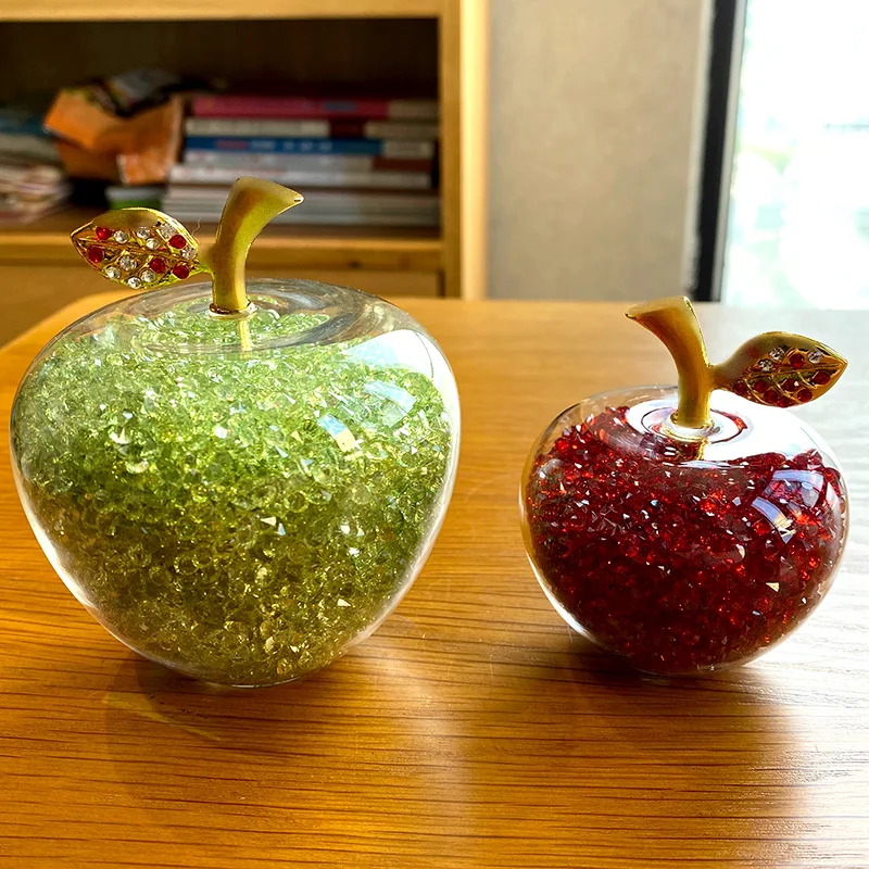 

Handmade 60mm 80mmGlaze Crystal Apple Paperweight Artificial Figurine Collection Souvenir Home Office Decor Christmas Decoration