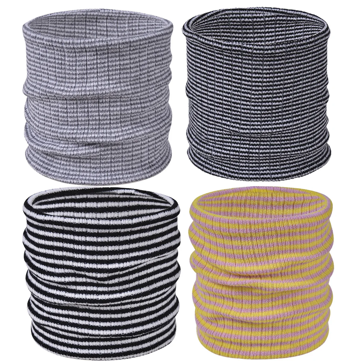 Зимний детский теплый шарф для малышей: девочки и мальчики, вязаный из шерсти, с кольцом, полосатый, двухслойный, защита от холода для детей.