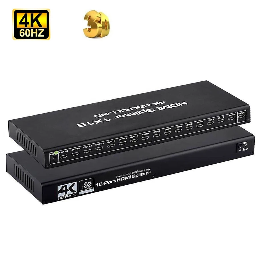 4K 60HZ 1x16 hdmi splitter 1 in 16 out Rack Mount Compatible for with Xbox PS4 PS3 Fire Stick Blu Ray Apple TV HDTV 16 Port