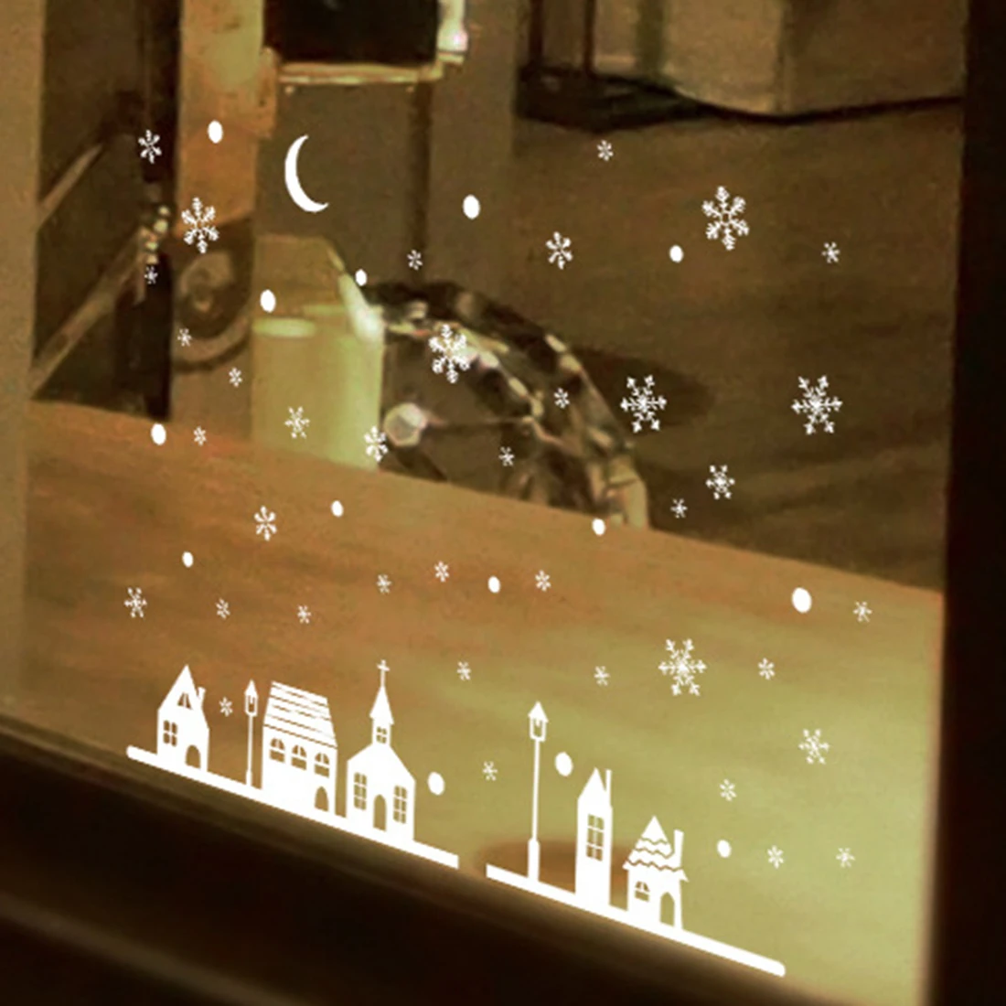 Static Cling Christmas Snow Scene Window Stickers Snowflakes Decoration | Дом и сад